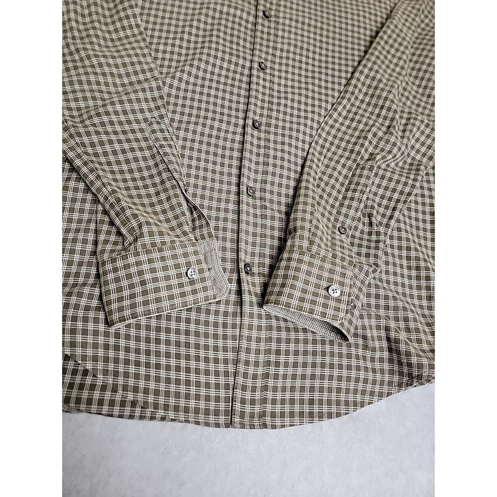 Hugo Boss Shirt Mens L Olive Green Black Plaid Slim Cotton Preppy‎ Flip Cuffs - Picture 5 of 13